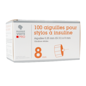 Marque verte aiguilles pour stylos à insuline avec collecteur